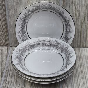 Set Of 4 Sango Florentine Fruit Dessert Sauce Bowls 5.5" Vtg Japan Platinum Trim